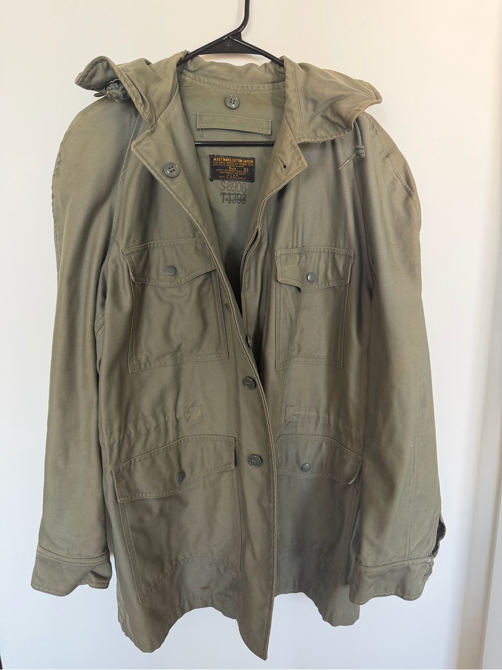 VTG US Military Army Coat Sateen Field Jacket Sage Green 509 Large CLEAN